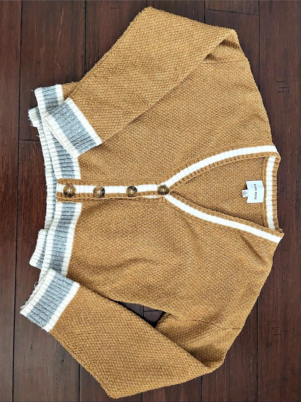 Mustard Striped V-Neck Button Front Cardigan blue & White Size Small